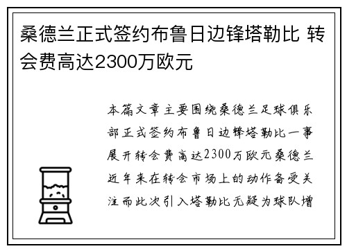 桑德兰正式签约布鲁日边锋塔勒比 转会费高达2300万欧元
