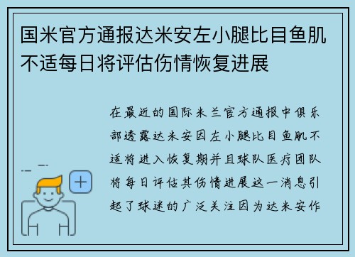 国米官方通报达米安左小腿比目鱼肌不适每日将评估伤情恢复进展